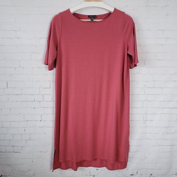 Eileen Fisher Dress Size S Pink Stretch Shift Short Sleeve Casual Lagen Look - Picture 1 of 7